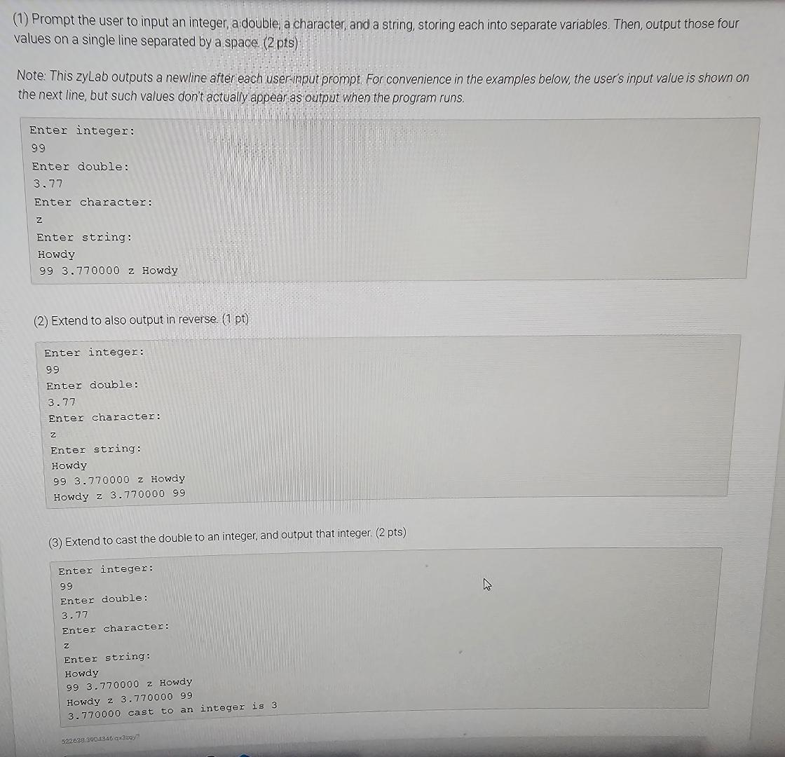  LAB ACTIVITY 2.25.1: LAB: Warm up: Variables, input, and casting 05
