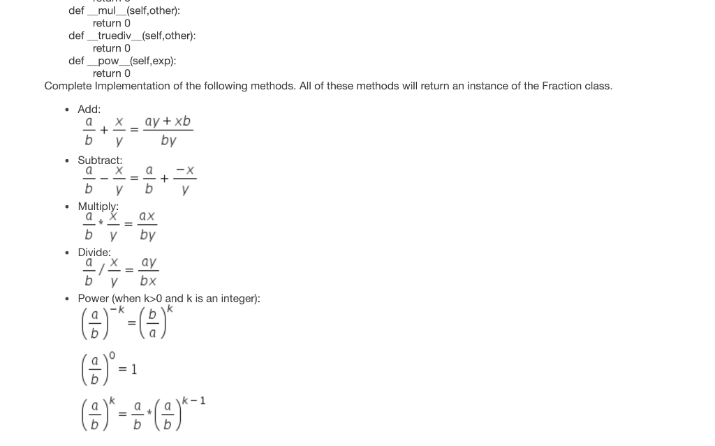 implementation of the Fraction class provided below class Fraction #Constructor. Puts fraction