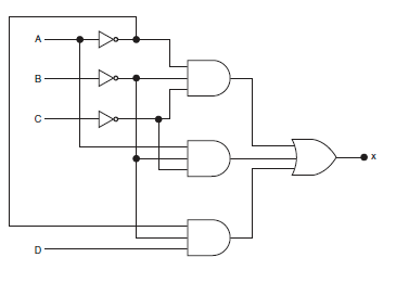 Write the Boolean function that represents the following circuit: B D