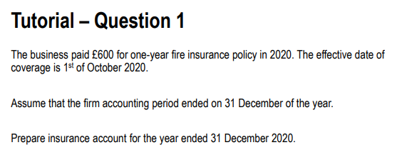 Need Help Tutorial - Question 1 The business paid 600 for