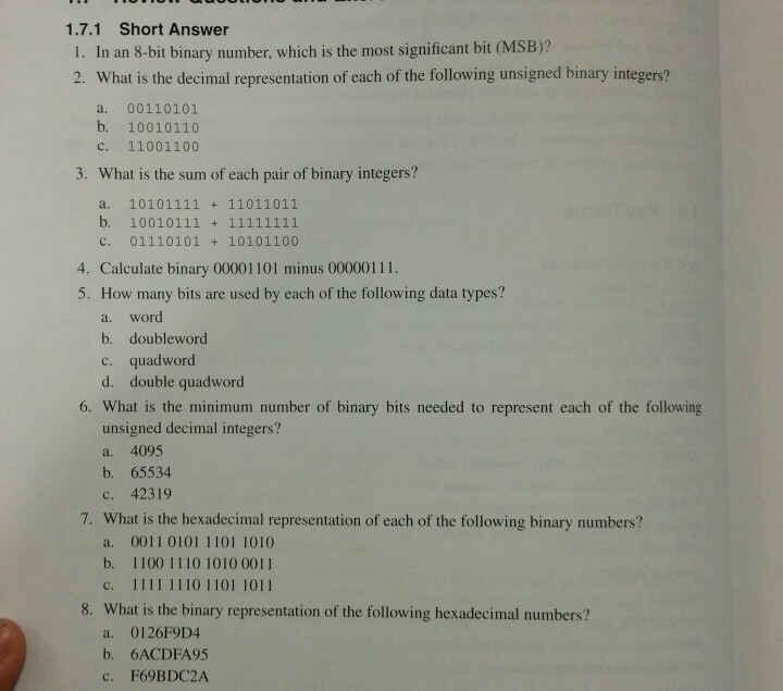 answer this and show answer step by step 1.7.1 Short Answer