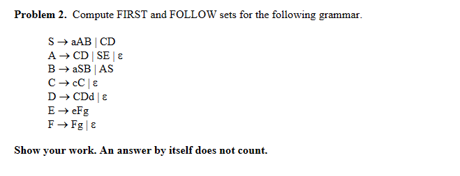 Problem 2. Compute FIRST and FOLLOW sets for the following grammar.