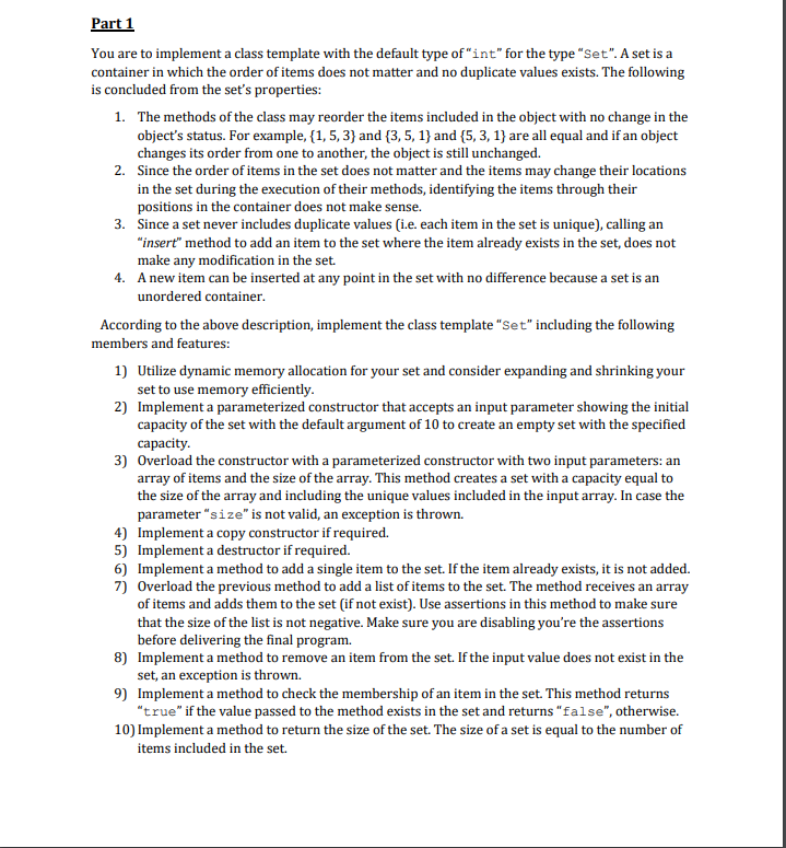 CODE IN C++ Part 1 You are to implement a class template