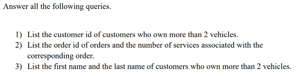 of customers, placed orders, services provided by the auto shop, and labor