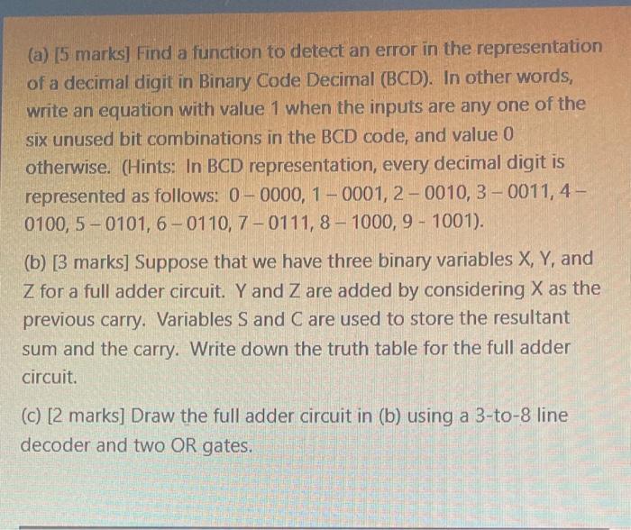  (a) [5 marks] Find a function to detect an error in