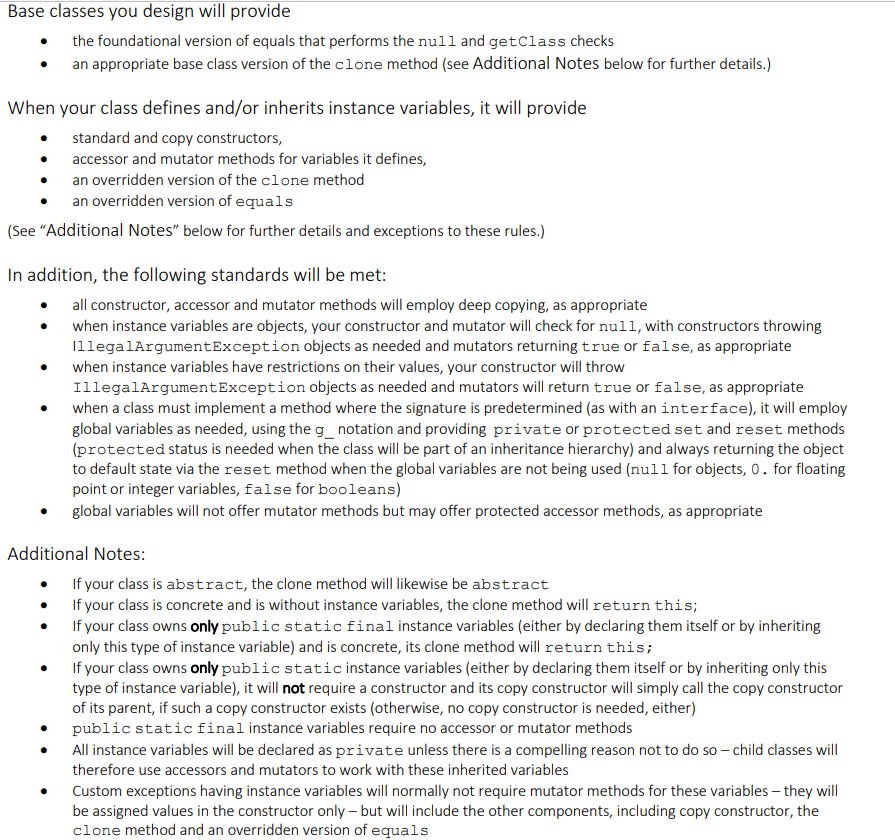 below, provide the completed Java class. Each class is described below -