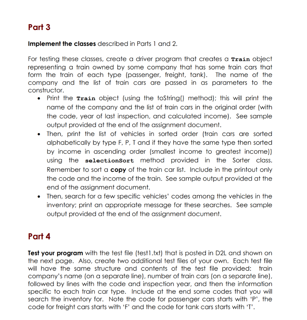 a PassengerCar , TankCar and FreightCar for each different type of train