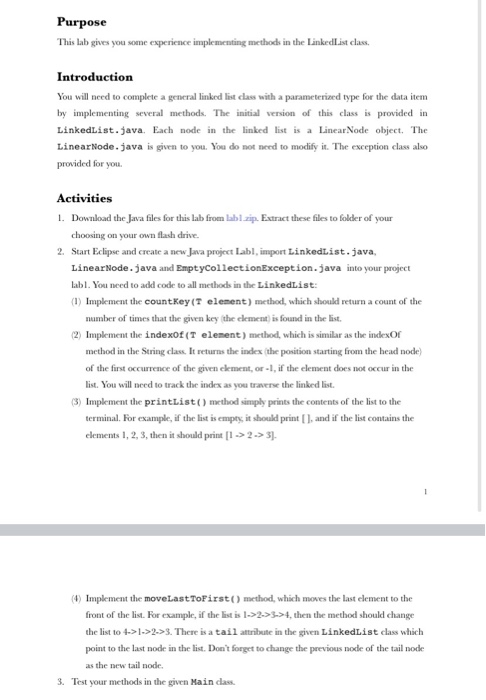  Purpose This lab gives you some experience implementing methods in the