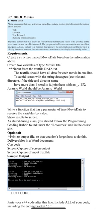  Create a simple c++ program with the following instructions: PC 500