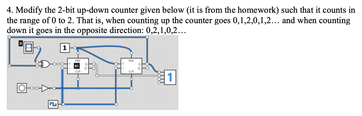 4. Modify the 2-bit up-down counter given below (it is from