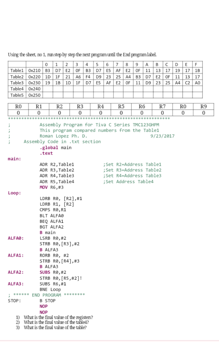  Using the sheet, no 1, run step by step the next