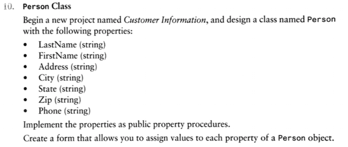 need help with this visual basic program. thanks i0. Person Class Begin