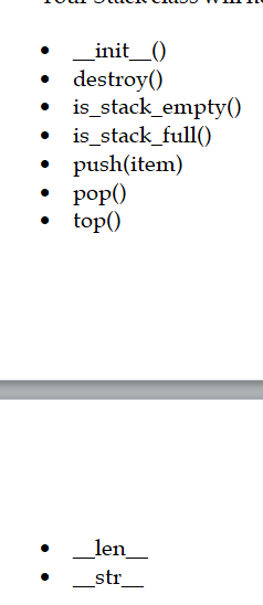 Create a Stack class with these functions with a fixed list size