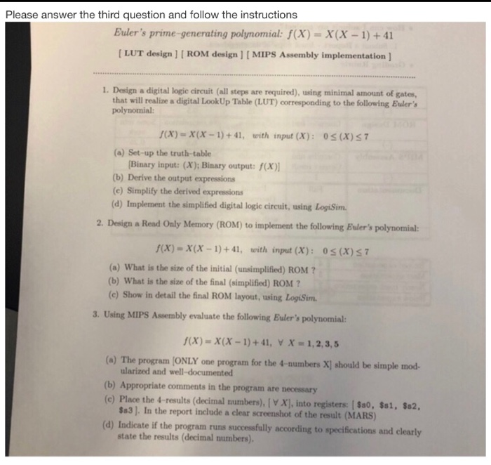  Please answer the third question and follow the instructions Euler's prime