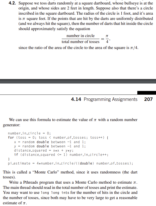 For problem 4.2, implement both the serial version and the pthreads