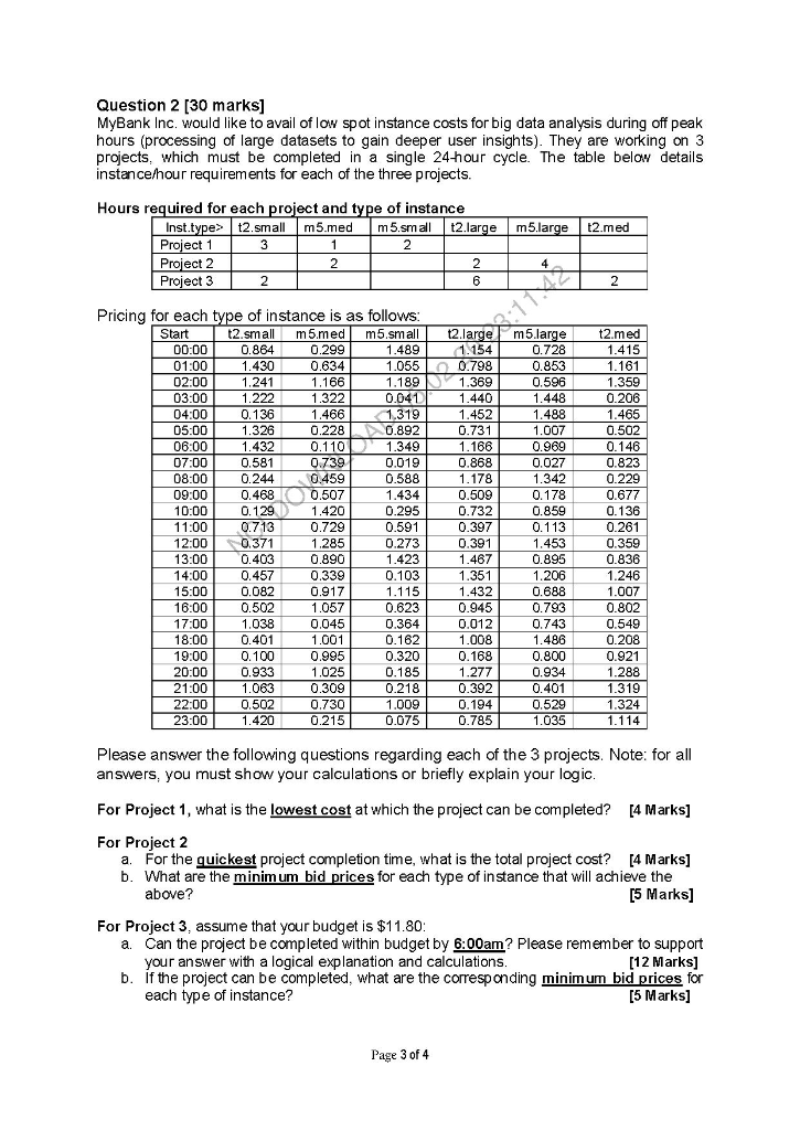  Utility computing (cloud computer) Question 2 [30 marks] MyBank Inc. would