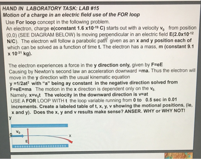 In C++ format please HAND IN LABORATORY TASK: LAB #15 Motion of