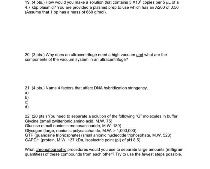  19. (4 pts.) How would you make a solution that contains
