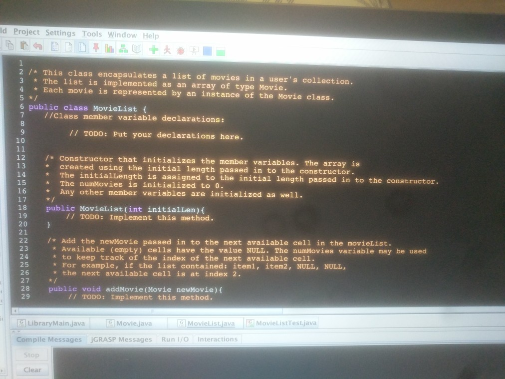 is represented by an instance of the Movie class. 5 */ 6