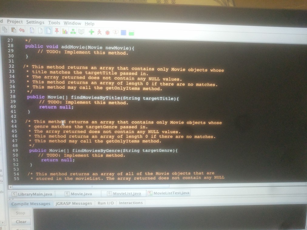 public class MovieList { 7 //Class member variable declarations: 8 9 //