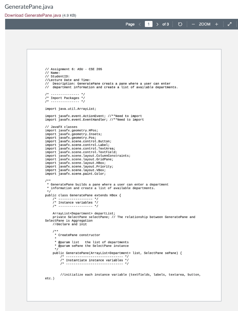 number, your name, StudentID, Lecture time, and a class description need to