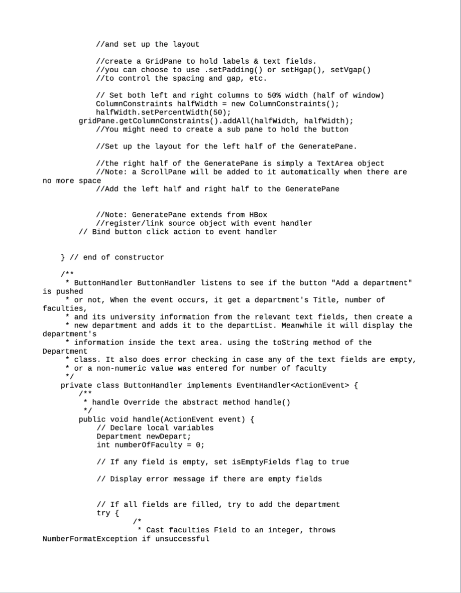 be included at the top of each class/file. 2. A description of