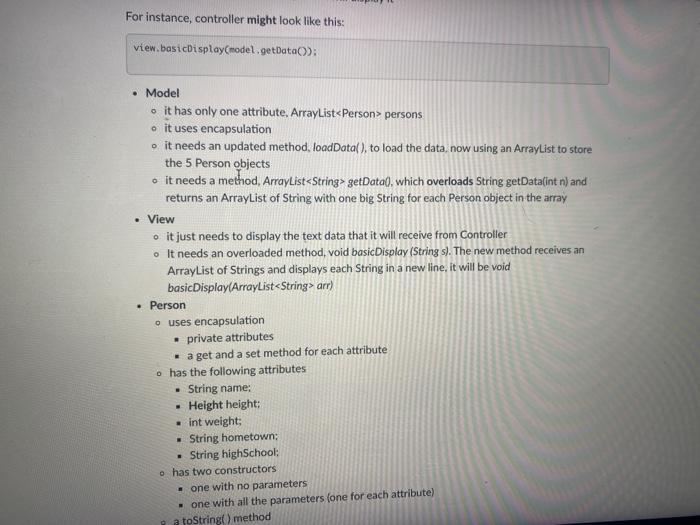 THE INSTRUCTIONS package Model; public class Model { public Model() { loadData();
