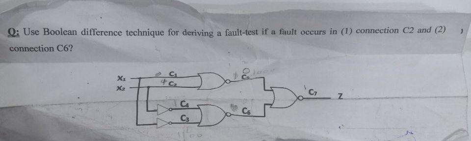  Q: Use Boolean difference technique for deriving a fault-test if a