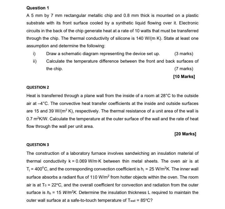 Question 1 A 5mm by 7mm rectangular metallic chip and 0.8mm