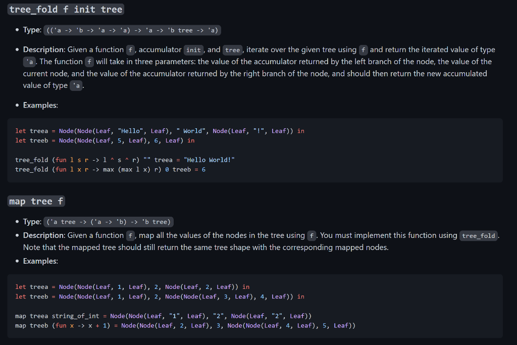 compose, depth, and trim functions using the tree_fold function listed in the
