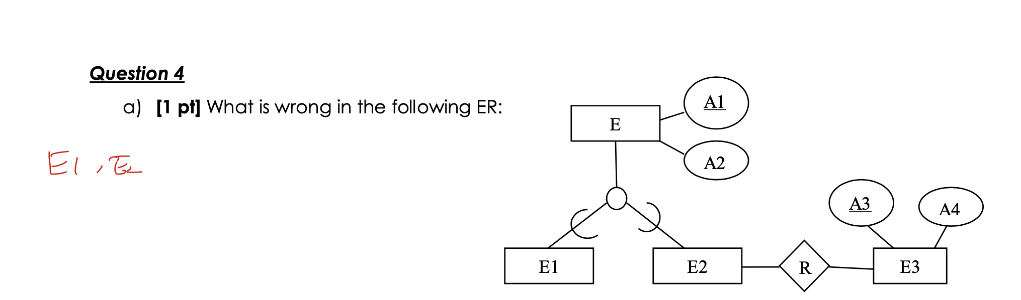  introduction to Database Management System Question 4 a) [1 pt] What