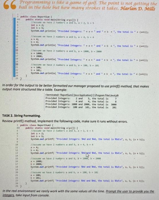 source code and output of each task. Help would be greatly appreciated.