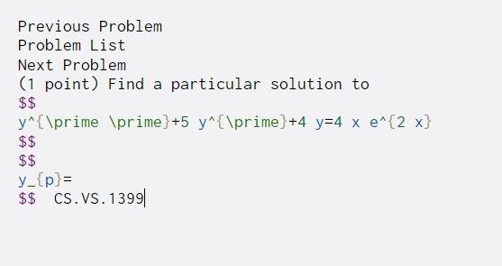  Previous Problem Problem List Next Problem (1 point) Find a particular