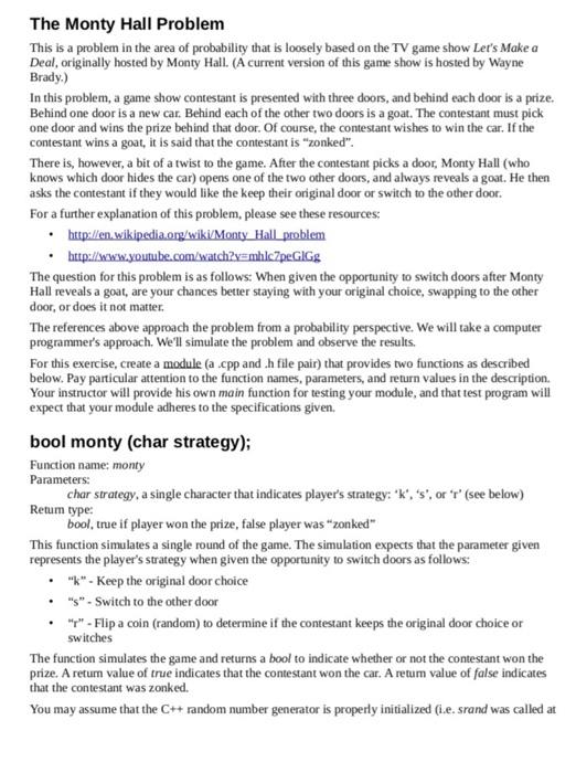  C++ *unfinished Project*. Compile 100 times ********* main.cpp ********** // monty_test1.cpp