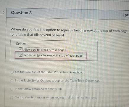  Question 3 Where do you find the option to repeat a