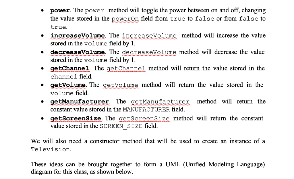 created from the Television class must be able to hold information about
