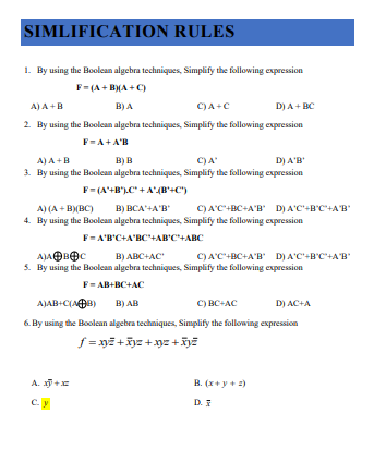  1. By using the Boolean algebra technigues, Simplify the following expression