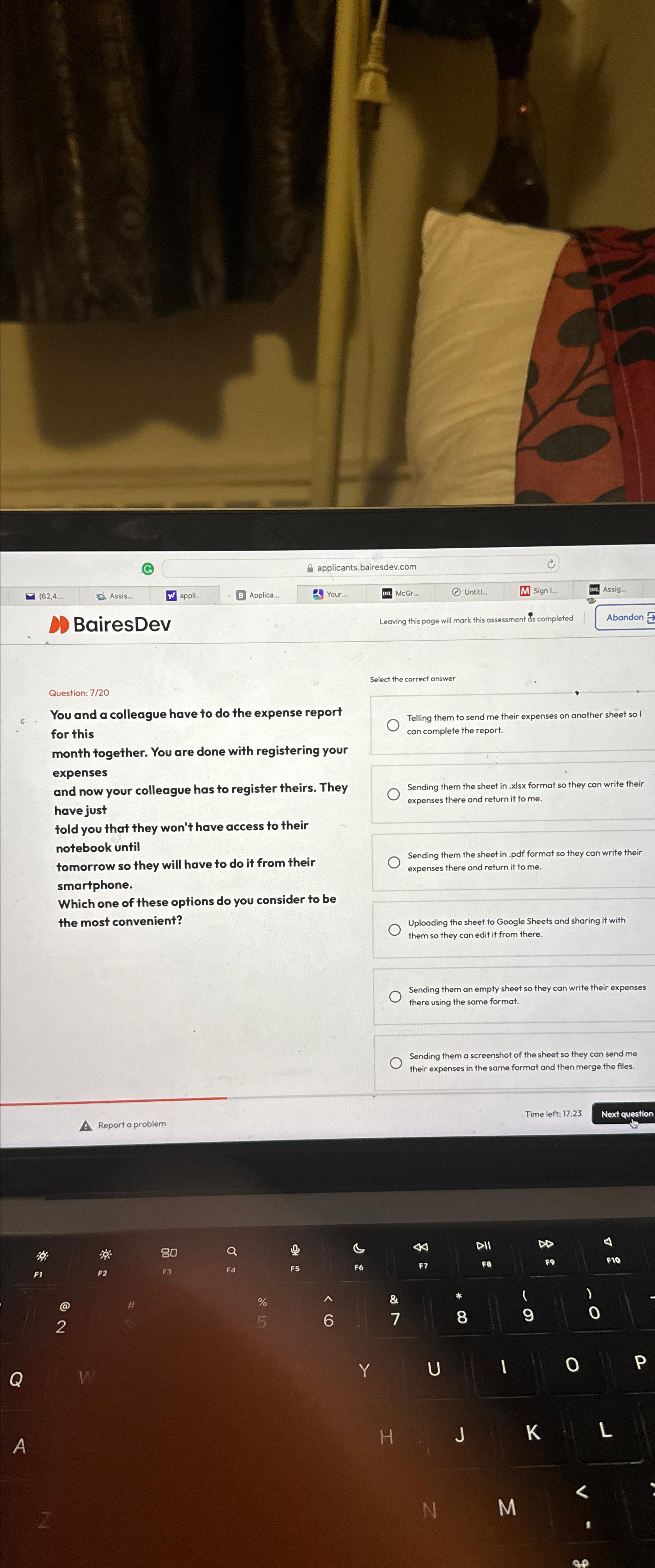  Question: 7/20 6. You and a colleague have to do the