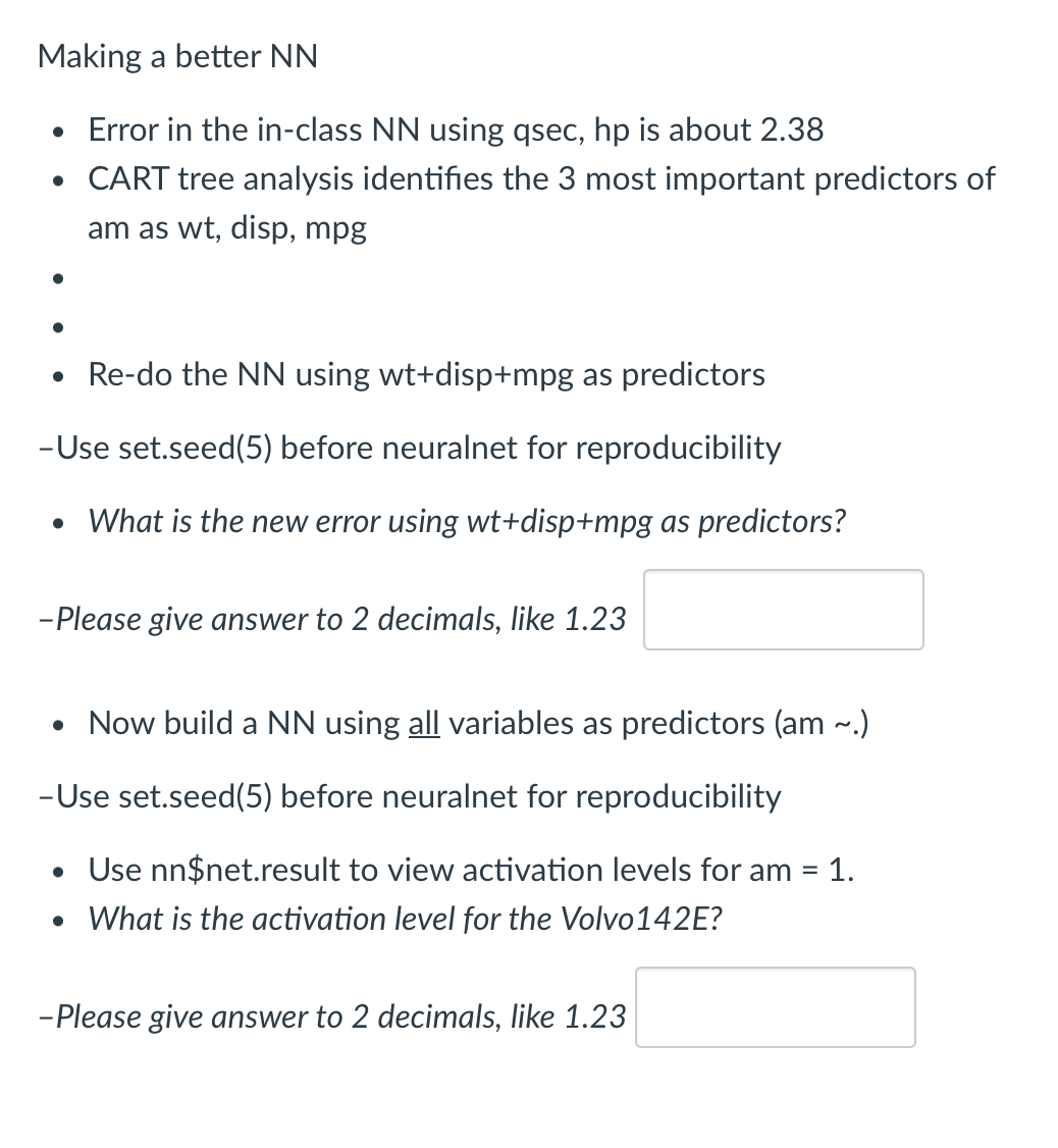  Making a better NN Error in the in-class NN using qsec,