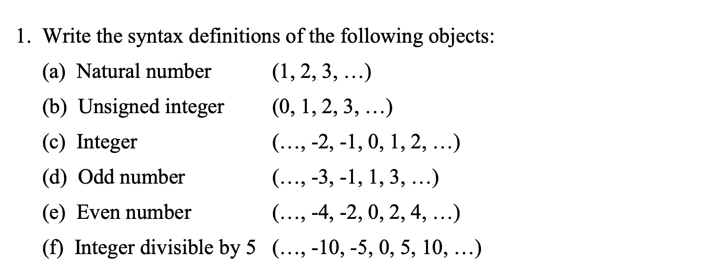 Solve each problem from (a) to (f) using EBNF. At the end
