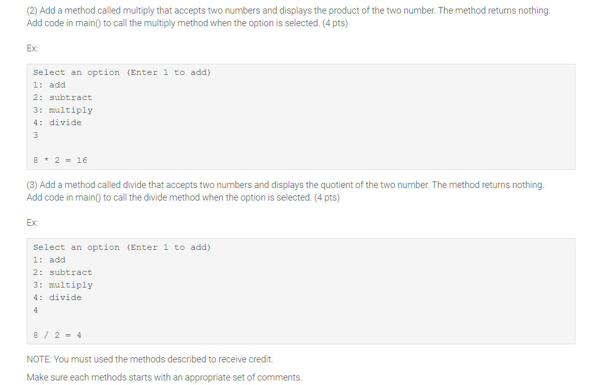 add and subtract options on a simple calculator. Run the program and