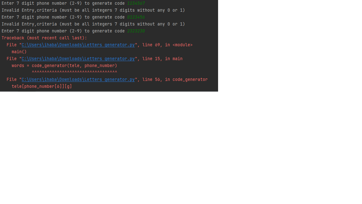 this is my code in python for making a program to generate