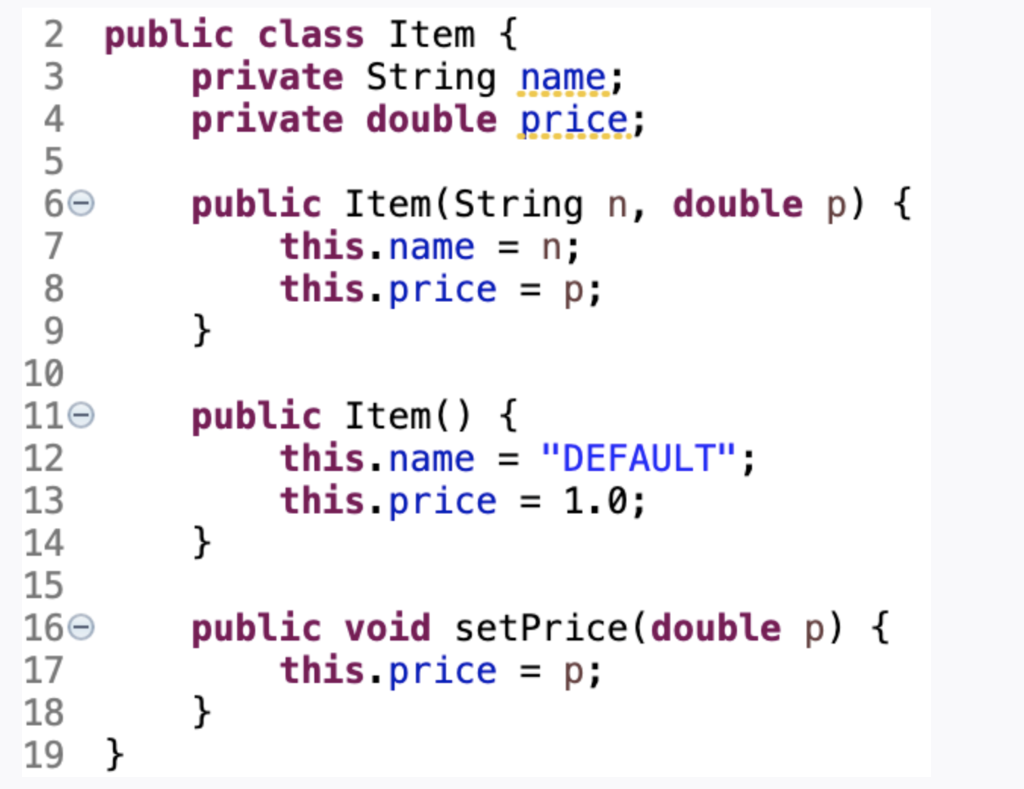 public static void main(String[] args) {xn Item item4 = new Item("Pencil", 1.38);