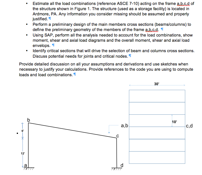 Estimate all the load combinations (reference ASCE 7-10) acting on the
