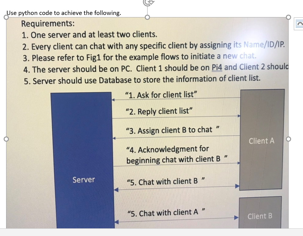  Use python code to achieve the following. Requirements: 1. One server