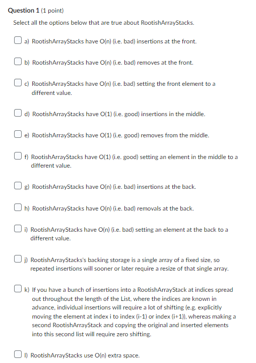 Abstract Data Types and Algorithms Question 1 (1 point) Select all the