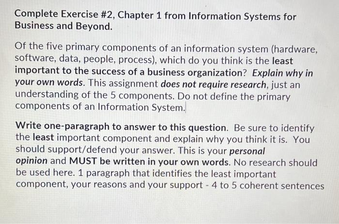  Complete Exercise \#2, Chapter 1 from Information Systems for Business and