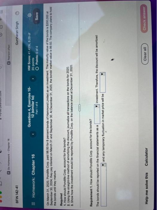  3 P Do Homework - Chapter 16 Pearson Text BFIN 142-41