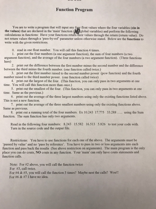  C++ please show output Function Program You are to write a