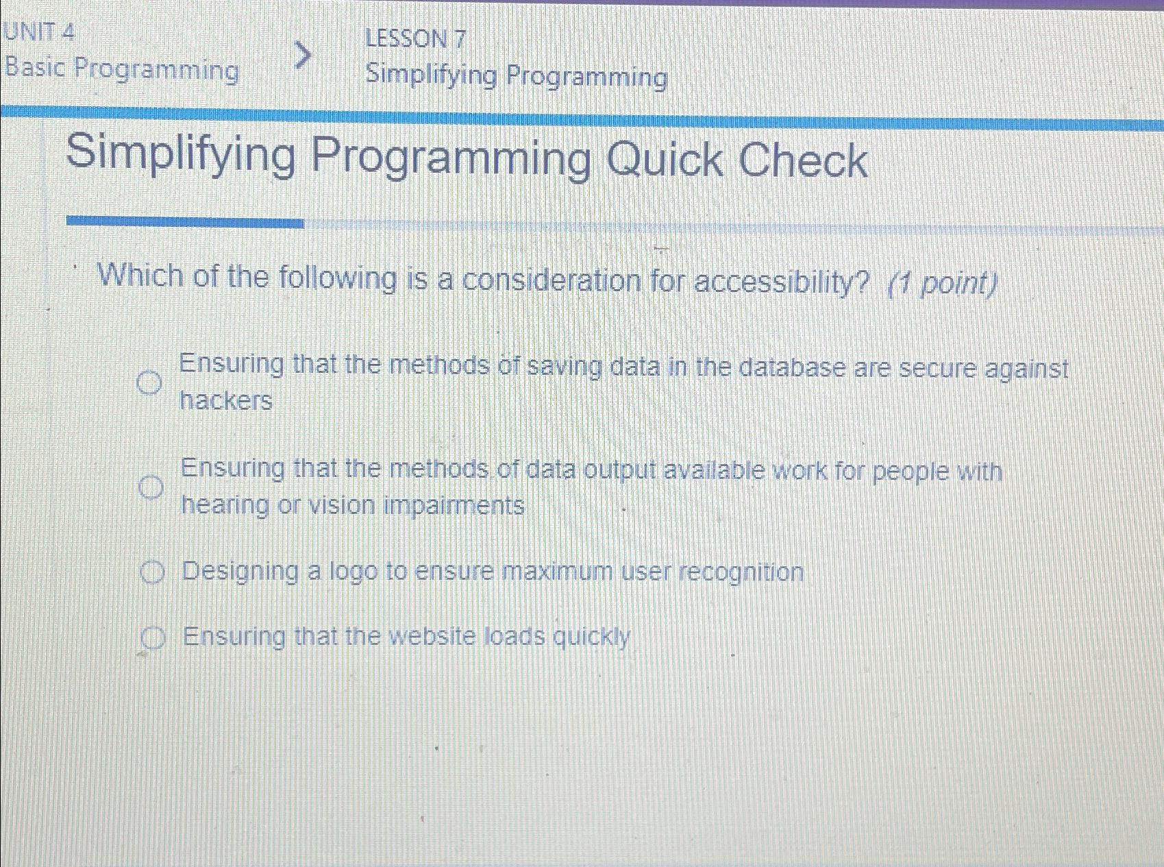  UNIT 4 LESSON 7 Basic Programming Simplifying Programming Simplifying Programming Quick